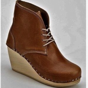 Maguba Casablanca Brown Leather Lace Up Wedge Clog Ankle Boot Size 38